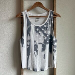 VS PINK American Flag Grey/Black/White Loose Fit Tank Top sz: XS